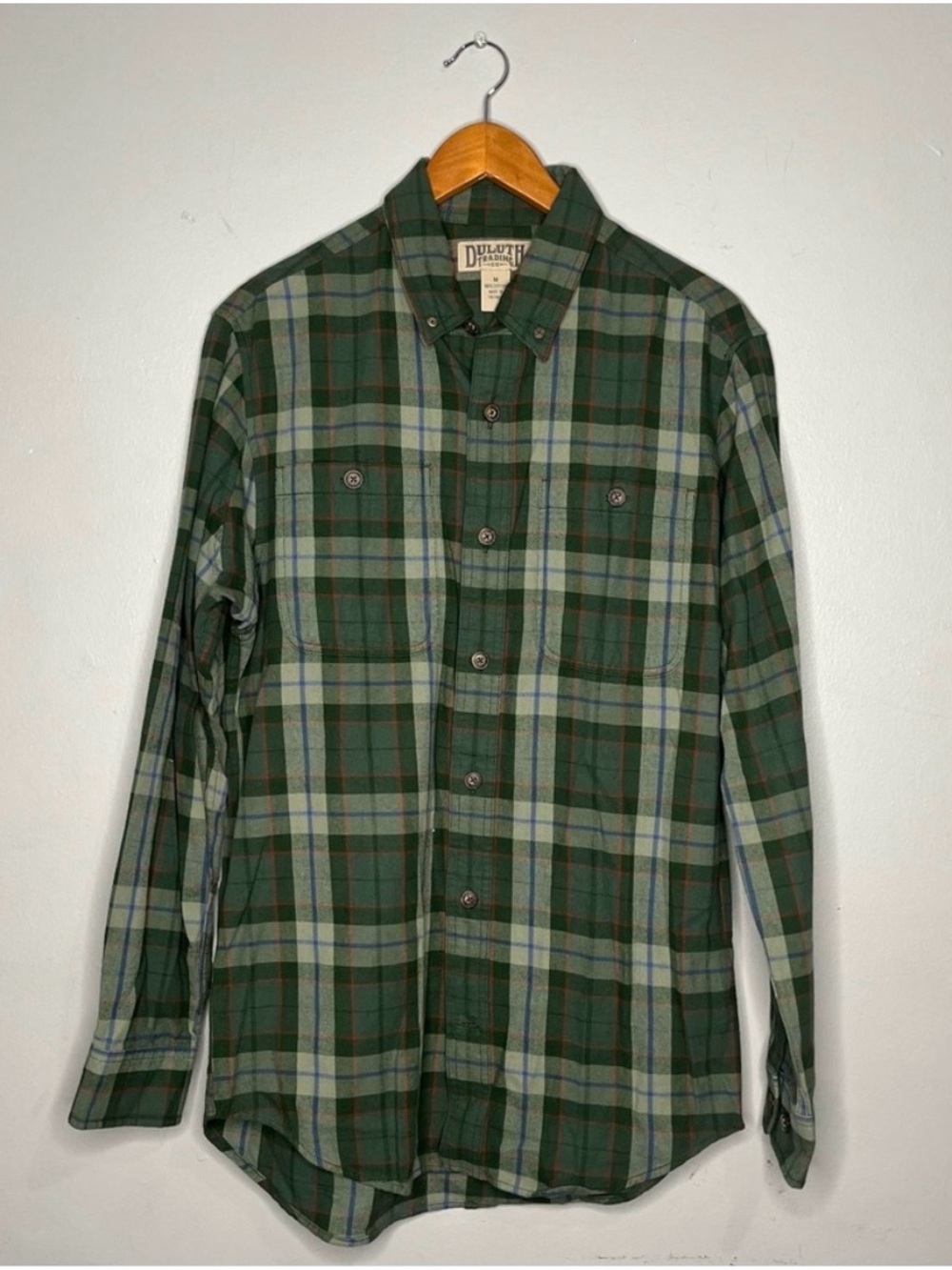 Duluth Trading Co. Green Plaid Trim Fit Flannel Shirt M